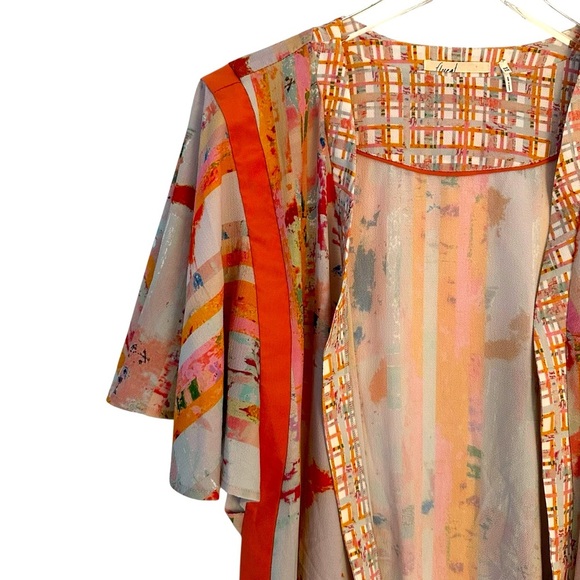 Anthropologie Floreat | Orange & Ivory Striped Boho Kimono Sleeve Top One Size - Picture 15 of 15
